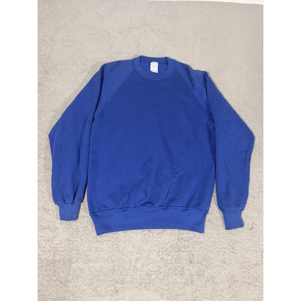 Sweatshirt Mens Large Blue Solid Crewneck Pullover Fleece Made In USA Raglan